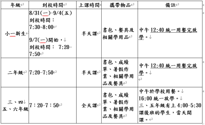開學作息