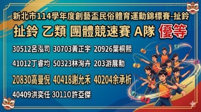 新北市114學年度創藝盃民俗體育運動錦標賽-扯鈴團體競速A隊-優等