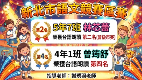 115新莊區語文競賽-台語朗讀-林芯蕾第2名、曾筠舒第4名